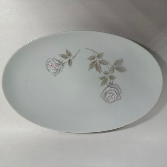Noritake Edenrose 12.25" Oval Serving Platter Gray/Pink/White Roses VTG - Picture 11 of 12